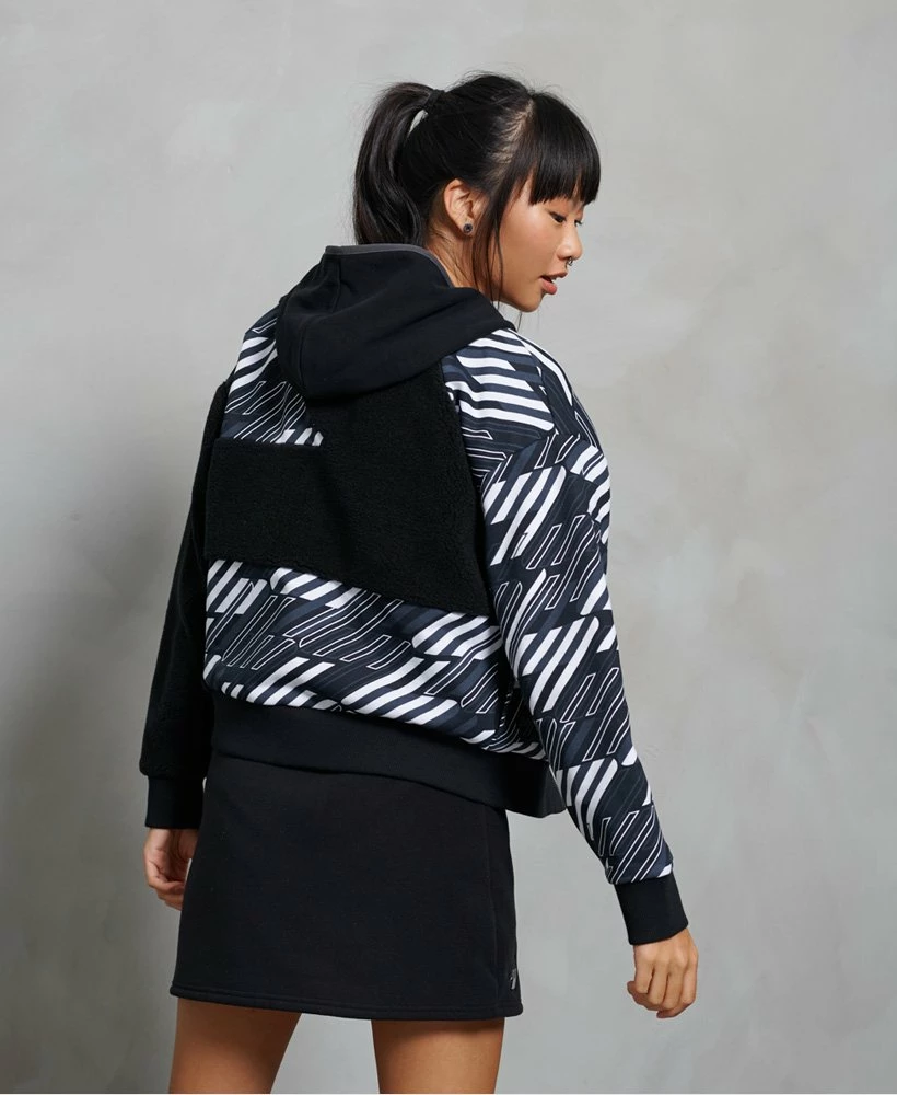 SUPERDRY Sportstyle Energy Rib Sherpa Zip Hoodie Black Aop 2 SUPERDRY Sportstyle Energy Rib Sherpa Zip Hoodie Black Aop - Image 2