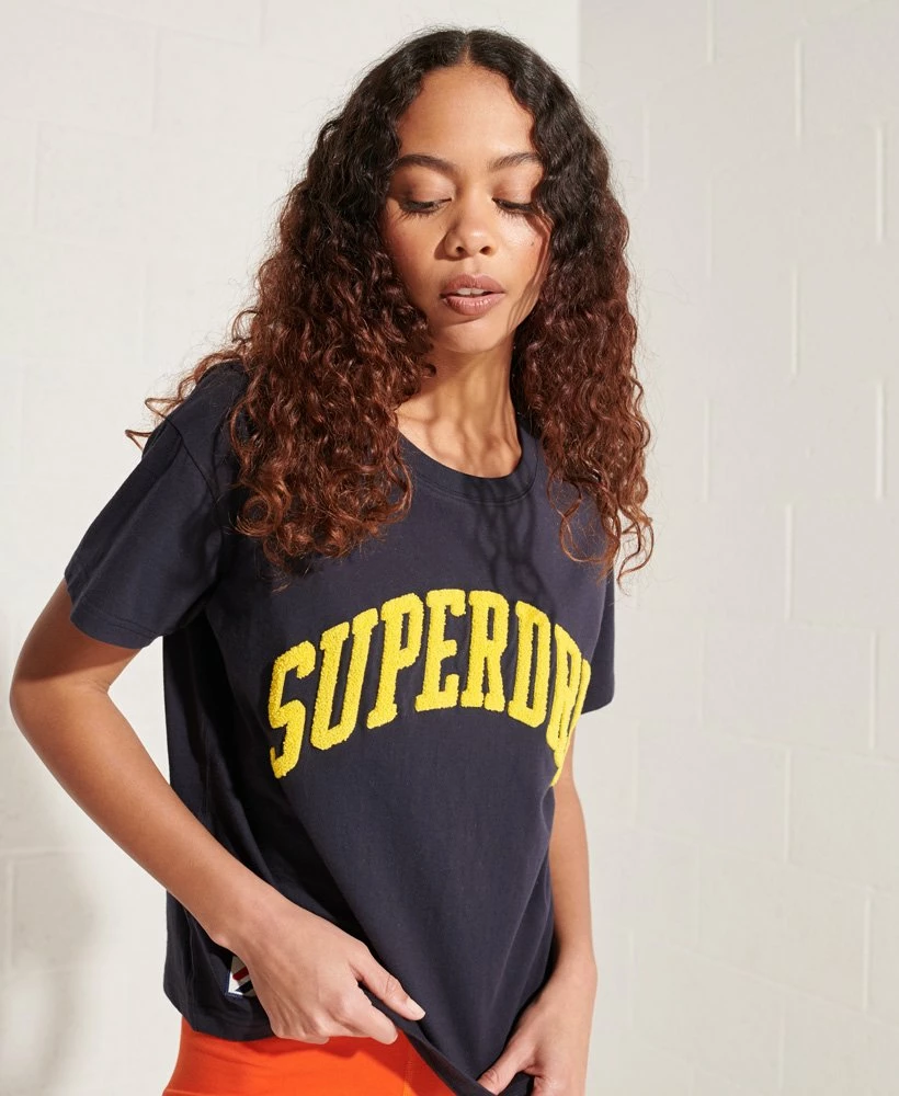 SUPERDRY Varsity Arch Boxy T-Shirt Grey Slub Grindle 1 SUPERDRY Varsity Arch Boxy T-Shirt Grey Slub Grindle