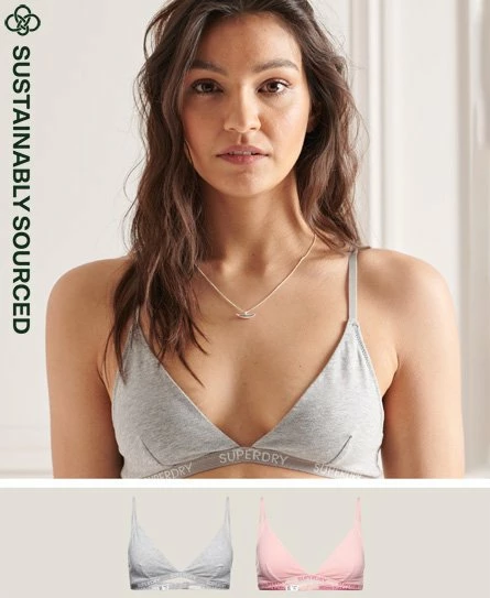 SUPERDRY Organic Cotton Harper Triangle Bralette 2 Pack Pale Pink/grey 9 SUPERDRY Organic Cotton Harper Triangle Bralette 2 Pack Pale Pink/grey - Image 9