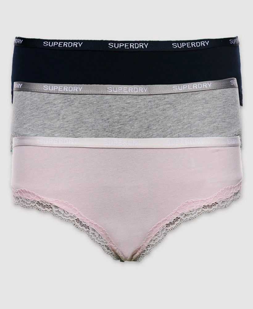 SUPERDRY Organic Cotton Lace Trim Briefs 3 Pack Chalky Pink/grenadine/eclipse Navy 3 SUPERDRY Organic Cotton Lace Trim Briefs 3 Pack Chalky Pink/grenadine/eclipse Navy - Image 3