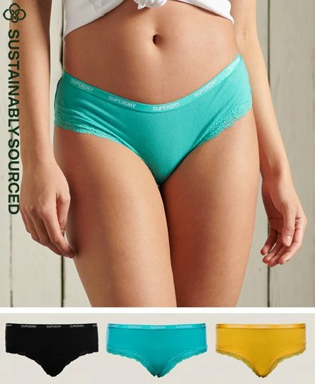 SUPERDRY Organic Cotton Lace Trim Briefs 3 Pack Pigment Yellow/aruba Aqua/black 9 SUPERDRY Organic Cotton Lace Trim Briefs 3 Pack Pigment Yellow/aruba Aqua/black - Image 9
