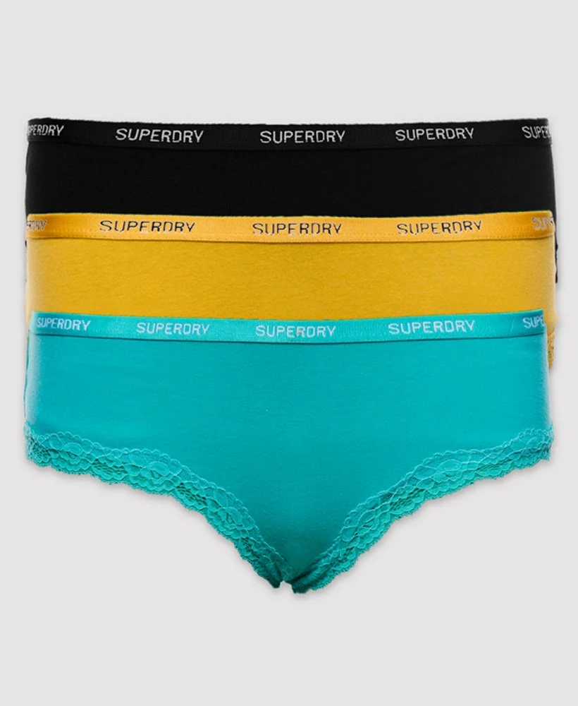 SUPERDRY Organic Cotton Lace Trim Briefs 3 Pack Pigment Yellow/aruba Aqua/black 3 SUPERDRY Organic Cotton Lace Trim Briefs 3 Pack Pigment Yellow/aruba Aqua/black - Image 3