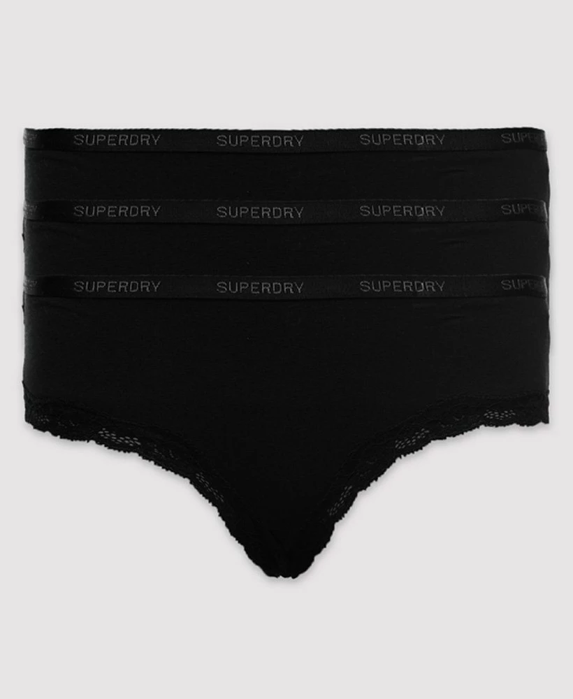 SUPERDRY Organic Cotton Lace Trim Briefs 3 Pack Black Multipack 3 SUPERDRY Organic Cotton Lace Trim Briefs 3 Pack Black Multipack - Image 3