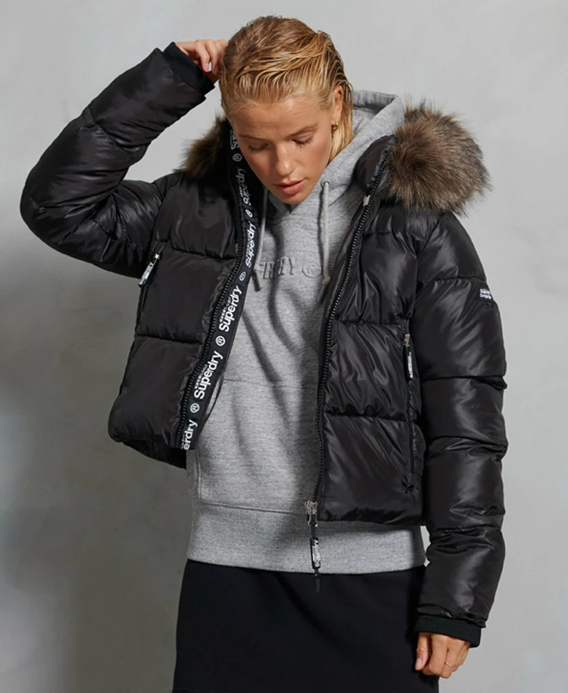 SUPERDRY Sport Puffer Borg Crop Jacket Black 2 SUPERDRY Sport Puffer Borg Crop Jacket Black - Image 2