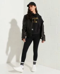 SUPERDRY Independent Logo Foil Crop Hoodie Black