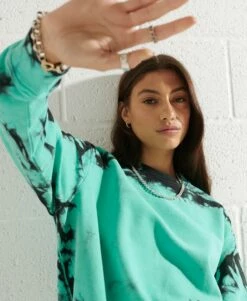 SUPERDRY Unisex Tie Dye Crew Sweatshirt Pool Green/black