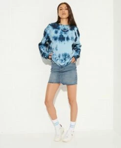 SUPERDRY Unisex Tie Dye Crew Sweatshirt Mid Blue/indigo