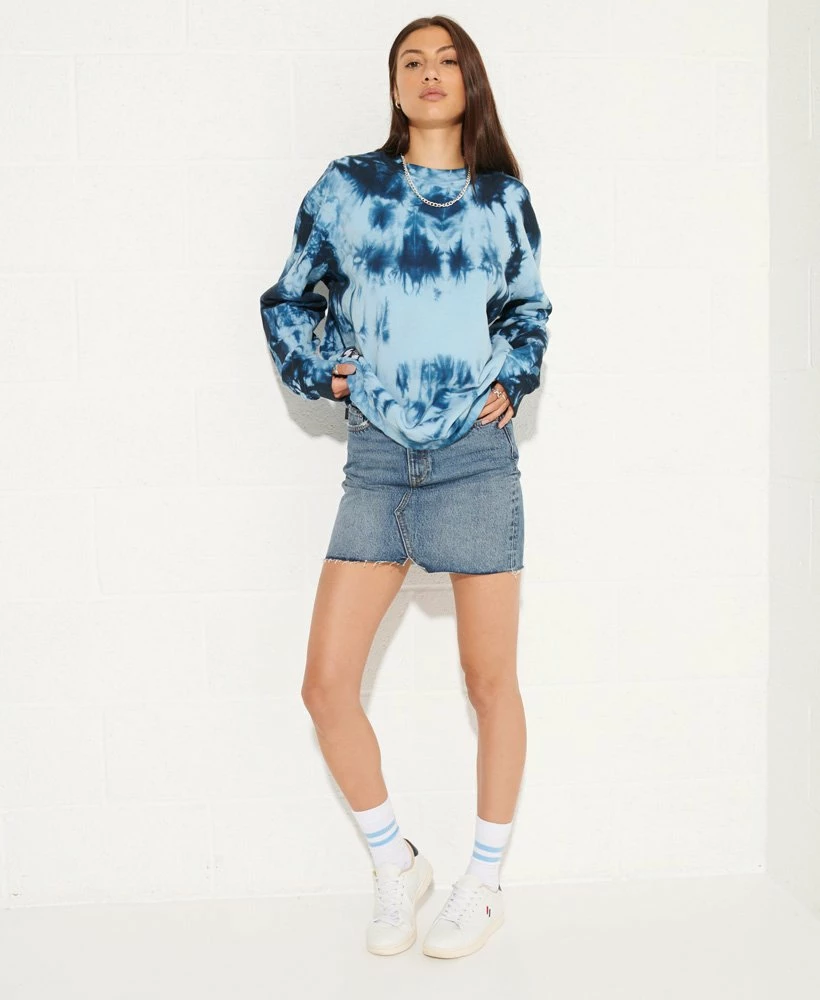 SUPERDRY Unisex Tie Dye Crew Sweatshirt Mid Blue/indigo 1 SUPERDRY Unisex Tie Dye Crew Sweatshirt Mid Blue/indigo