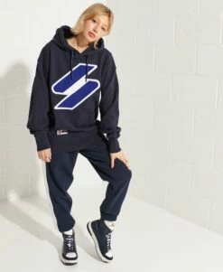SUPERDRY Code Logo Chenille Oversized Hoodie Deep Navy