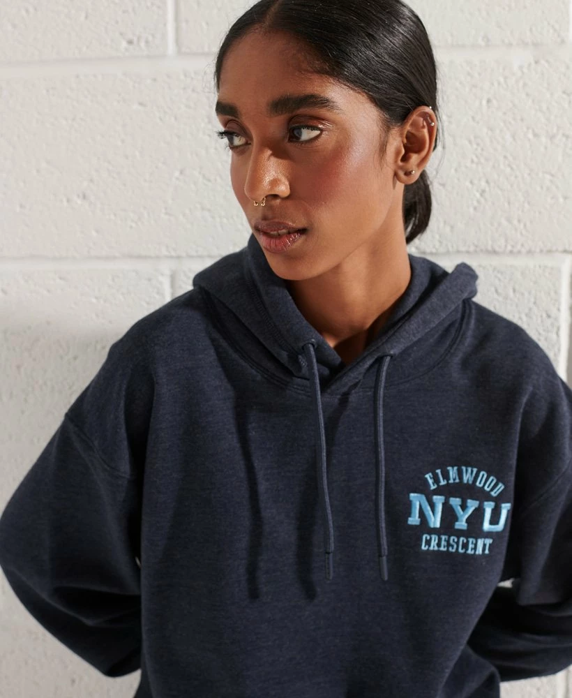 SUPERDRY College Graphic Crop Hoodie Blue Black Grindle 3 SUPERDRY College Graphic Crop Hoodie Blue Black Grindle - Image 3