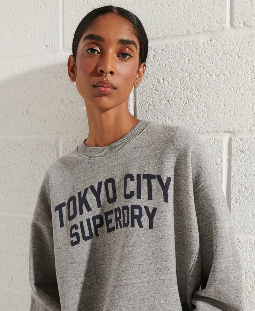 SUPERDRY City College Crew Sweatshirt Dress Grey Slub Grindle 2 SUPERDRY City College Crew Sweatshirt Dress Grey Slub Grindle - Image 2