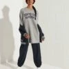 SUPERDRY City College Crew Sweatshirt Dress Grey Slub Grindle