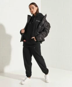 SUPERDRY College Graphic Crop Hoodie Black