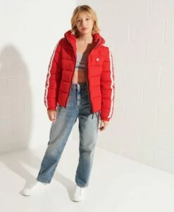 SUPERDRY Code Logo Tape Spirit Puffer Jacket Risk Red