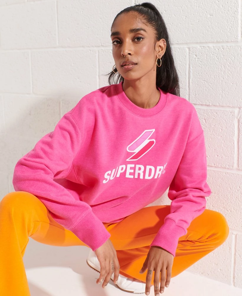 SUPERDRY Code Logo Applique Crew Sweatshirt Hot Pink Marl 2 SUPERDRY Code Logo Applique Crew Sweatshirt Hot Pink Marl - Image 2