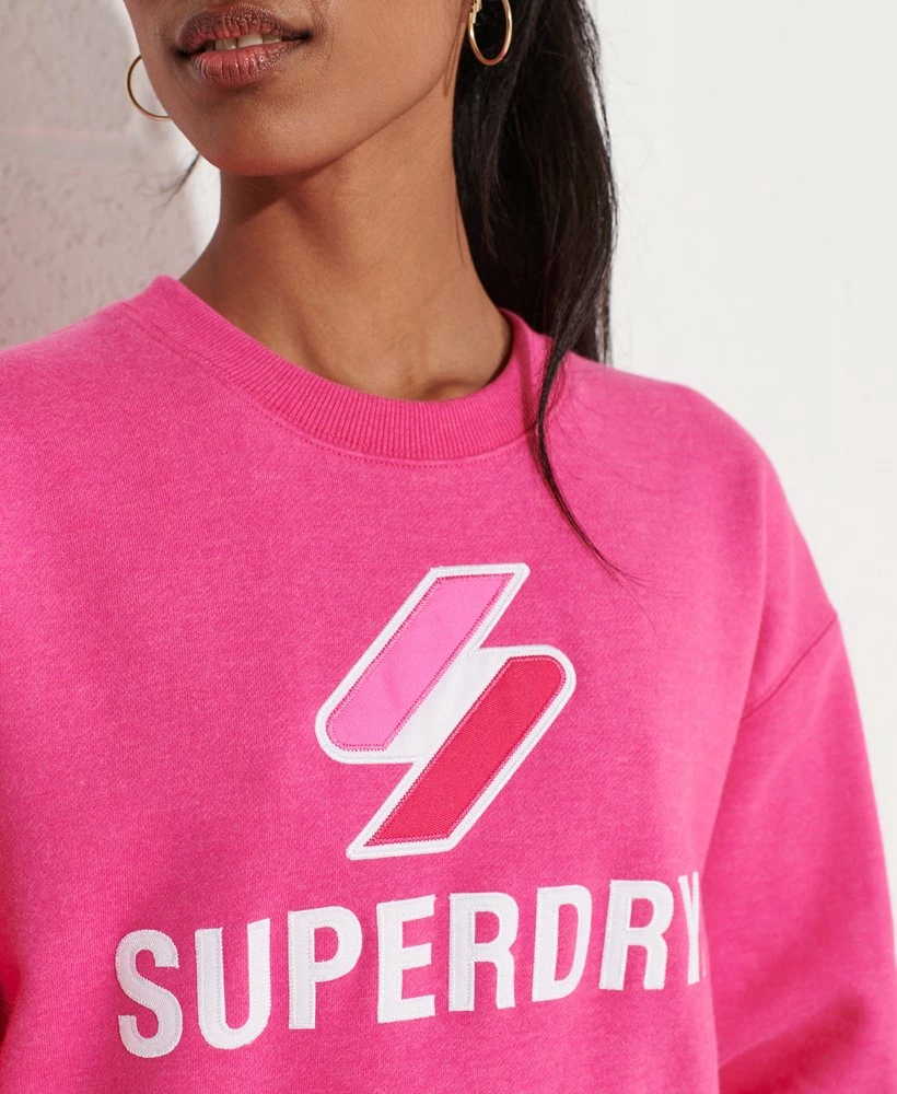 SUPERDRY Code Logo Applique Crew Sweatshirt Hot Pink Marl 3 SUPERDRY Code Logo Applique Crew Sweatshirt Hot Pink Marl - Image 3