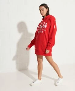 SUPERDRY College Graphic Oversized Hoodie Dress Darkest Charcoal Marl