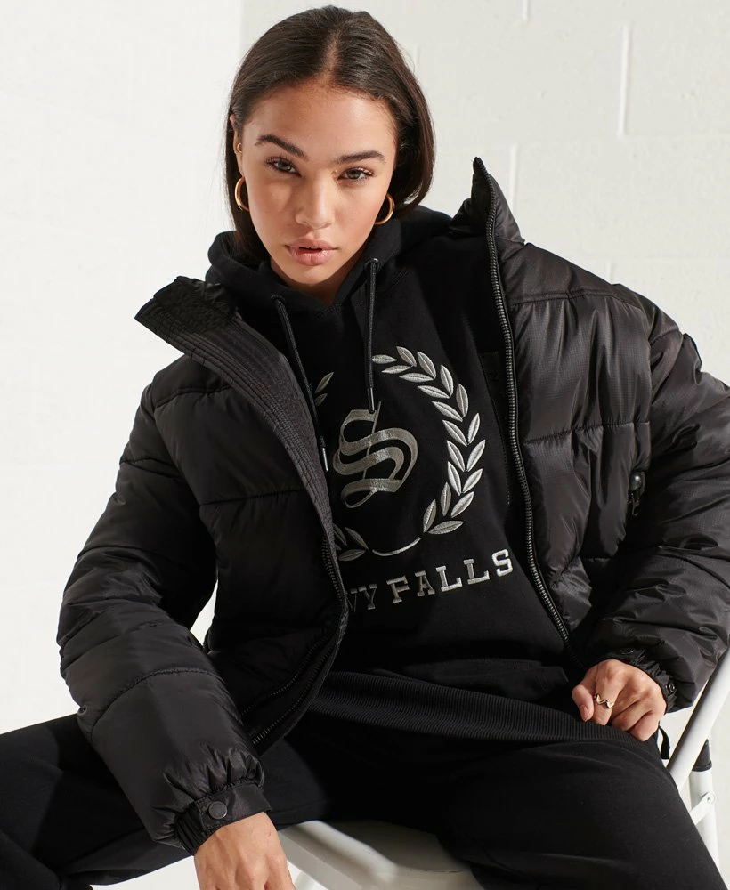 SUPERDRY College Graphic Oversized Hoodie Dress Darkest Charcoal Marl 3 SUPERDRY College Graphic Oversized Hoodie Dress Darkest Charcoal Marl - Image 3