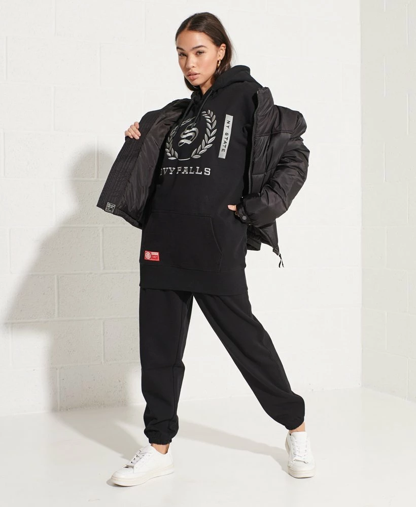 SUPERDRY College Graphic Oversized Hoodie Dress Darkest Charcoal Marl 1 SUPERDRY College Graphic Oversized Hoodie Dress Darkest Charcoal Marl