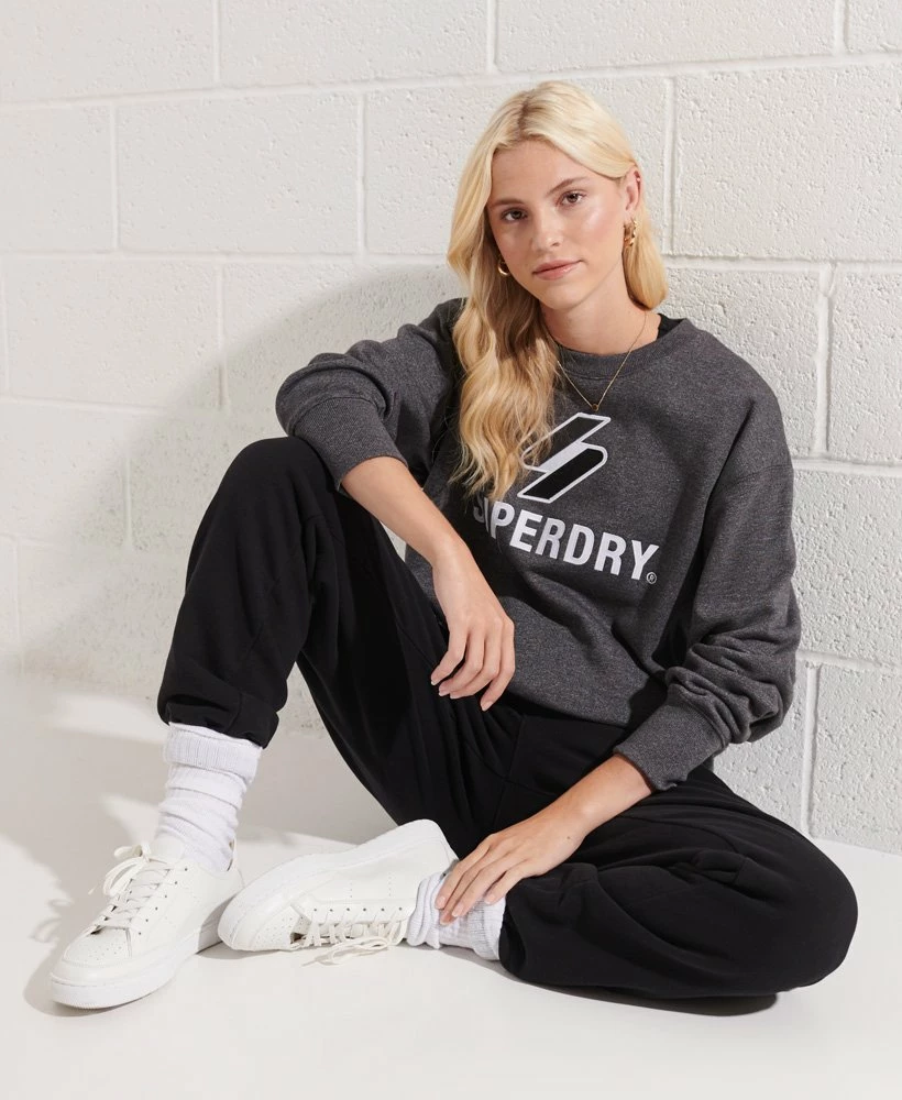 SUPERDRY Code Logo Applique Crew Sweatshirt Low Light Black Grit 2 SUPERDRY Code Logo Applique Crew Sweatshirt Low Light Black Grit - Image 2