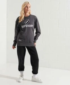 SUPERDRY Code Logo Applique Crew Sweatshirt Low Light Black Grit