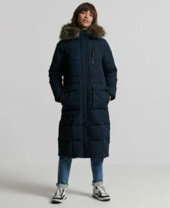 SUPERDRY Longline Faux Fur Everest Coat Black