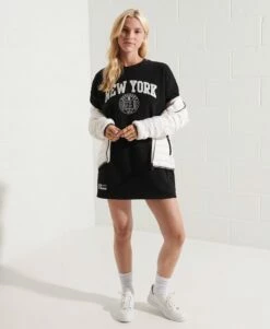 SUPERDRY City College Crew Sweatshirt Dress Mazarine Blue