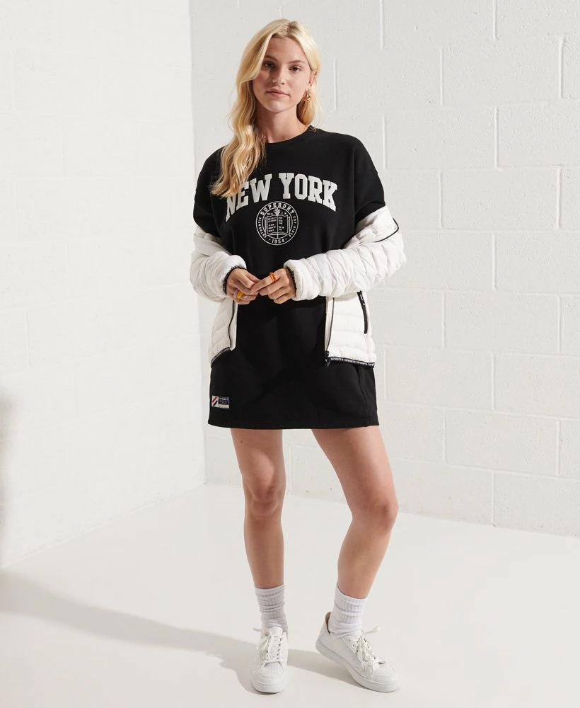 SUPERDRY City College Crew Sweatshirt Dress Mazarine Blue 1 SUPERDRY City College Crew Sweatshirt Dress Mazarine Blue