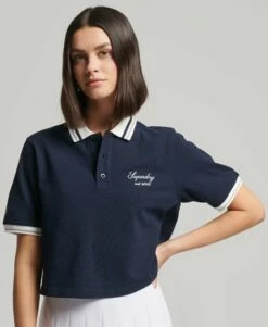 SUPERDRY Crop Boxy Tennis Polo Shirt Deep Navy/optic -Sportswear Sales 2022 upload9223368955666004805 2