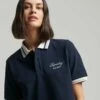 SUPERDRY Crop Boxy Tennis Polo Shirt Deep Navy/optic