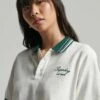 SUPERDRY Crop Boxy Tennis Polo Shirt New Chalk/cadmium Green