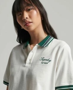 SUPERDRY Crop Boxy Tennis Polo Shirt New Chalk/cadmium Green