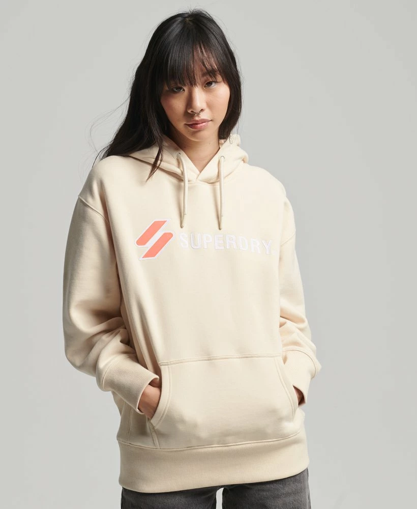 SUPERDRY Code Applique Oversized Hoodie Oatmeal 1 SUPERDRY Code Applique Oversized Hoodie Oatmeal
