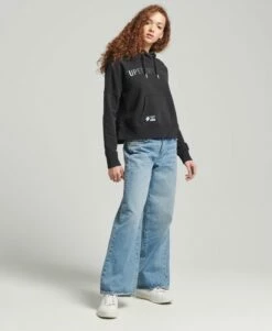 SUPERDRY Independent Logo Foil Crop Hoodie Black 2