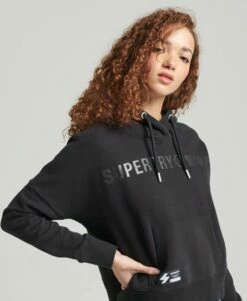 SUPERDRY Independent Logo Foil Crop Hoodie Black -Sportswear Sales 2022 upload9223368955666043252